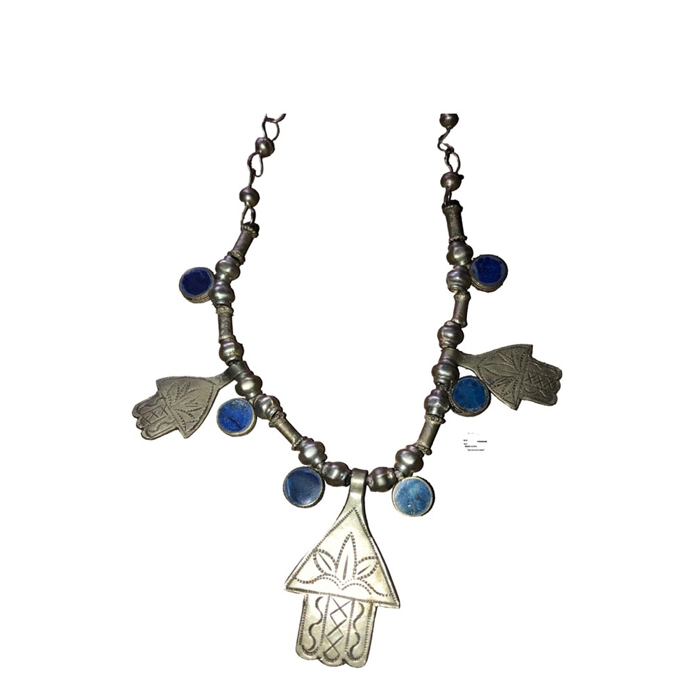 Hand of Fatima 🪬 The Hamsa protection Silver Blue lapis Necklace
